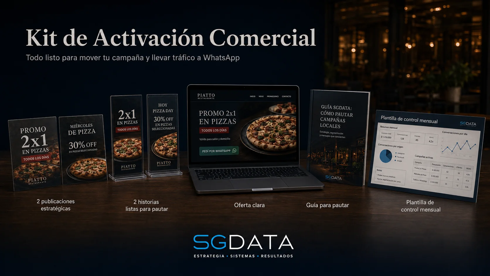 Kit de Activación Comercial con publicaciones, historias, landing, guía y control mensual